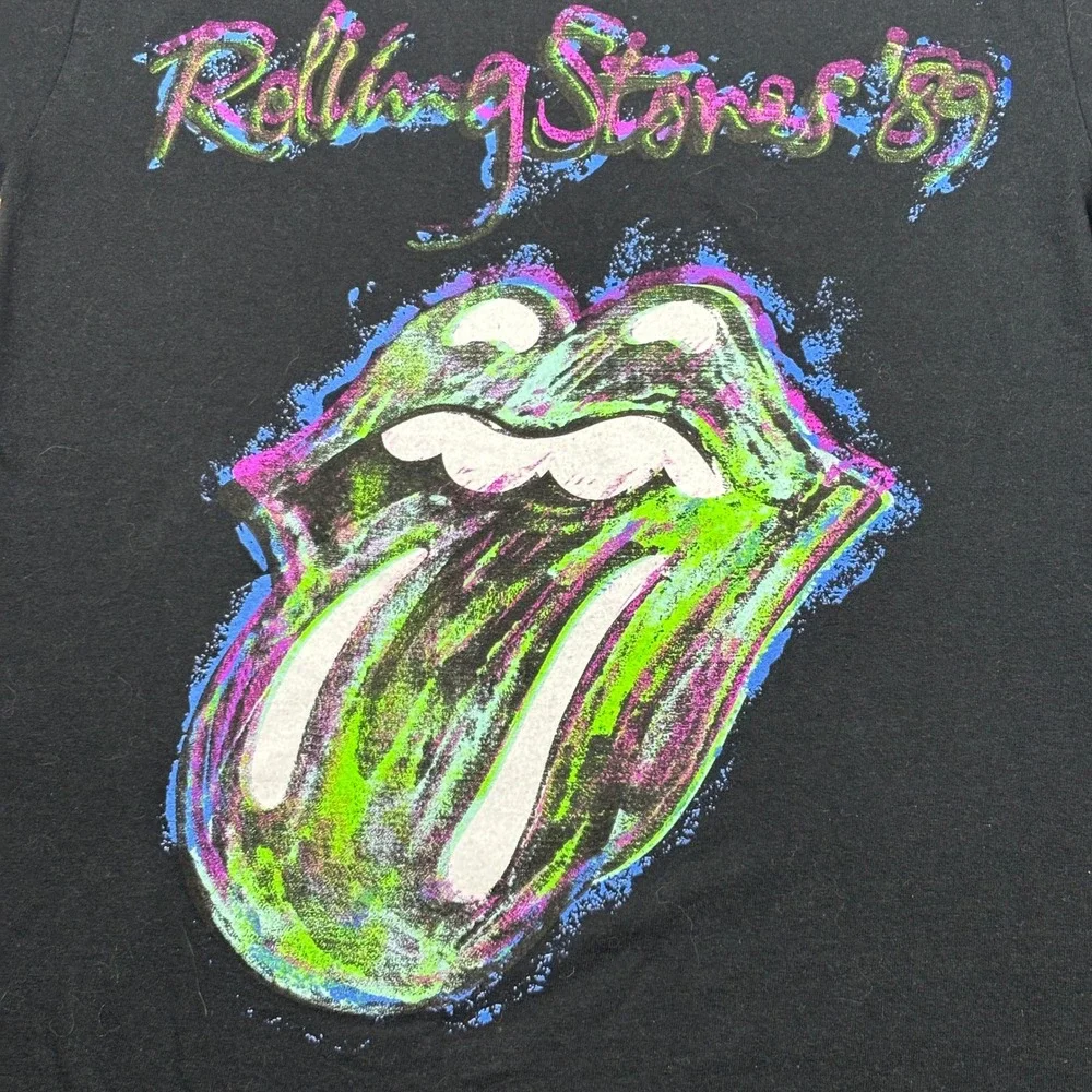 The Rolling Stones 89 Steel Wheels Tour Graphic T-Shirt Mens Small Black Neon - Picture 2 of 4